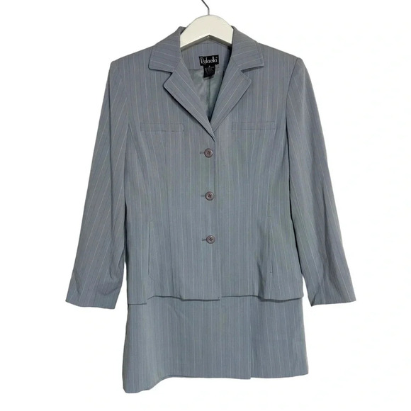 Rafaella 6 gray pinstriped‎ (white + lavender) skirt & blazer suit - Picture 1 of 9